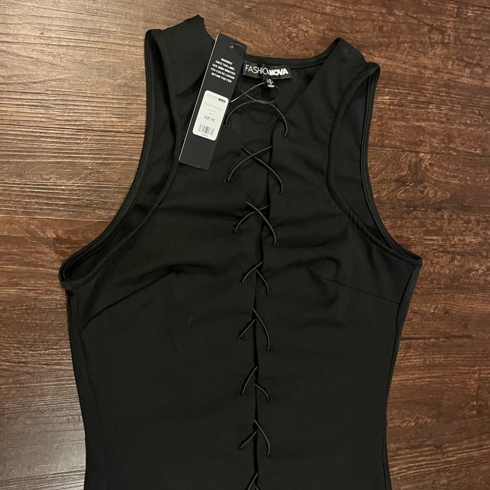 NWT Fashion Nova Cool Girl Lace Up Tank Top Black Womens XS
